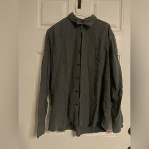 T30- UNIQLO Dark Gray COTTON Long Sleeve Button Up FLANNEL Shirt